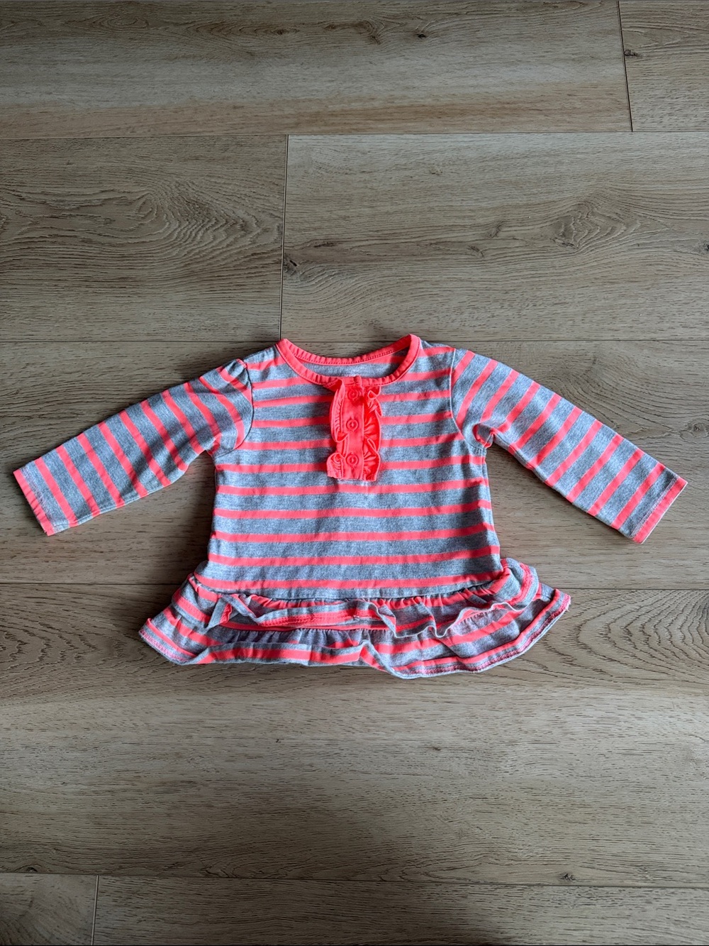 Striped Pink & Gray Ruffle Hem Kids Top 12 months